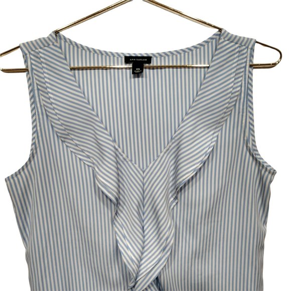 Ann Taylor Striped Ruffle Tank Top Blouse Size XS - Picture 2 of 11